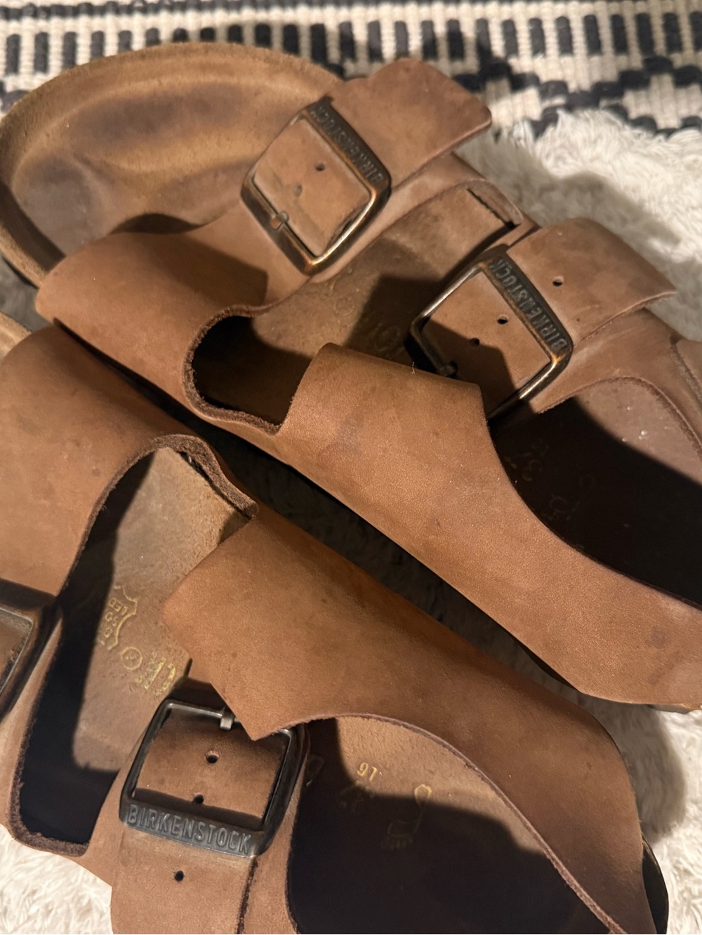 Birkenstock Brown Two-Strap Nubuck Sandals with Metal Buckles